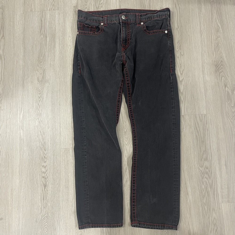 True Religion Ricky Relaxed Straight Black Denim Jeans Men's Size 38 Streetwear